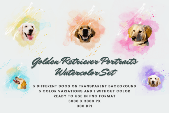30 Golden Retriever Portraits Watercolor