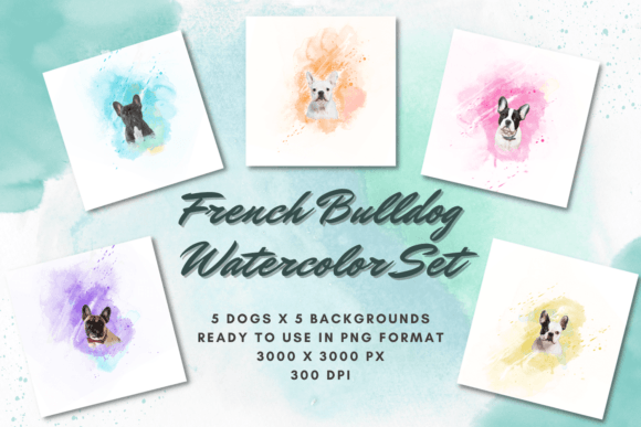 5 French Bulldogs Watercolor Portraits: A Versatile Digital Asset for Creative Projects