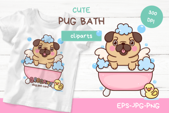 Cute Pug Dog Grooming Clipart Kawaii: A Versatile Digital Asset for Creative Projects