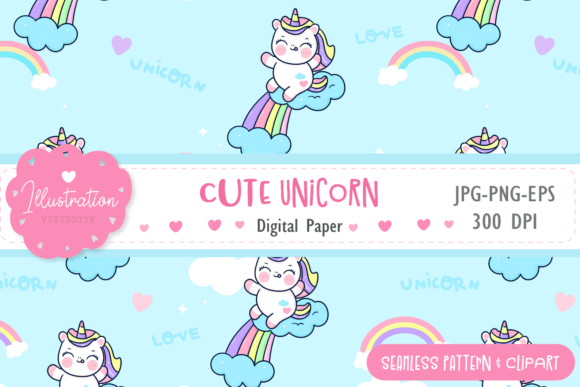 Rainbow Unicorn Seamless Pattern Paper
