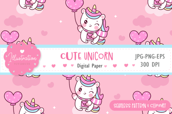 Valentine Unicorn Seamless Pattern