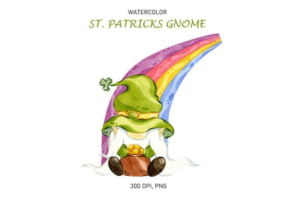 Watercolor St. Patricks Day Gnome PNG