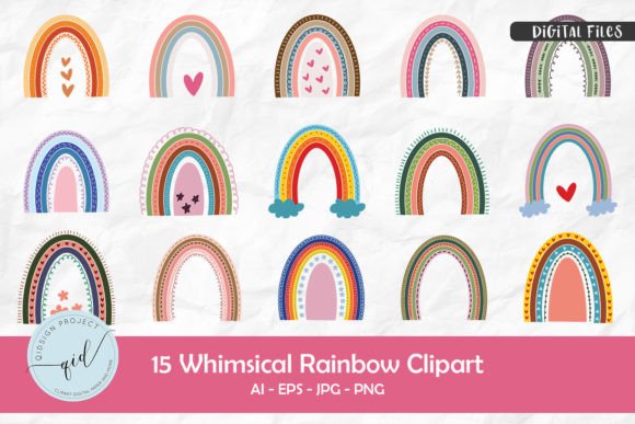 Whimsical Rainbow Clipart 15 Variation: Strategic Design Asset for Creative Professionals